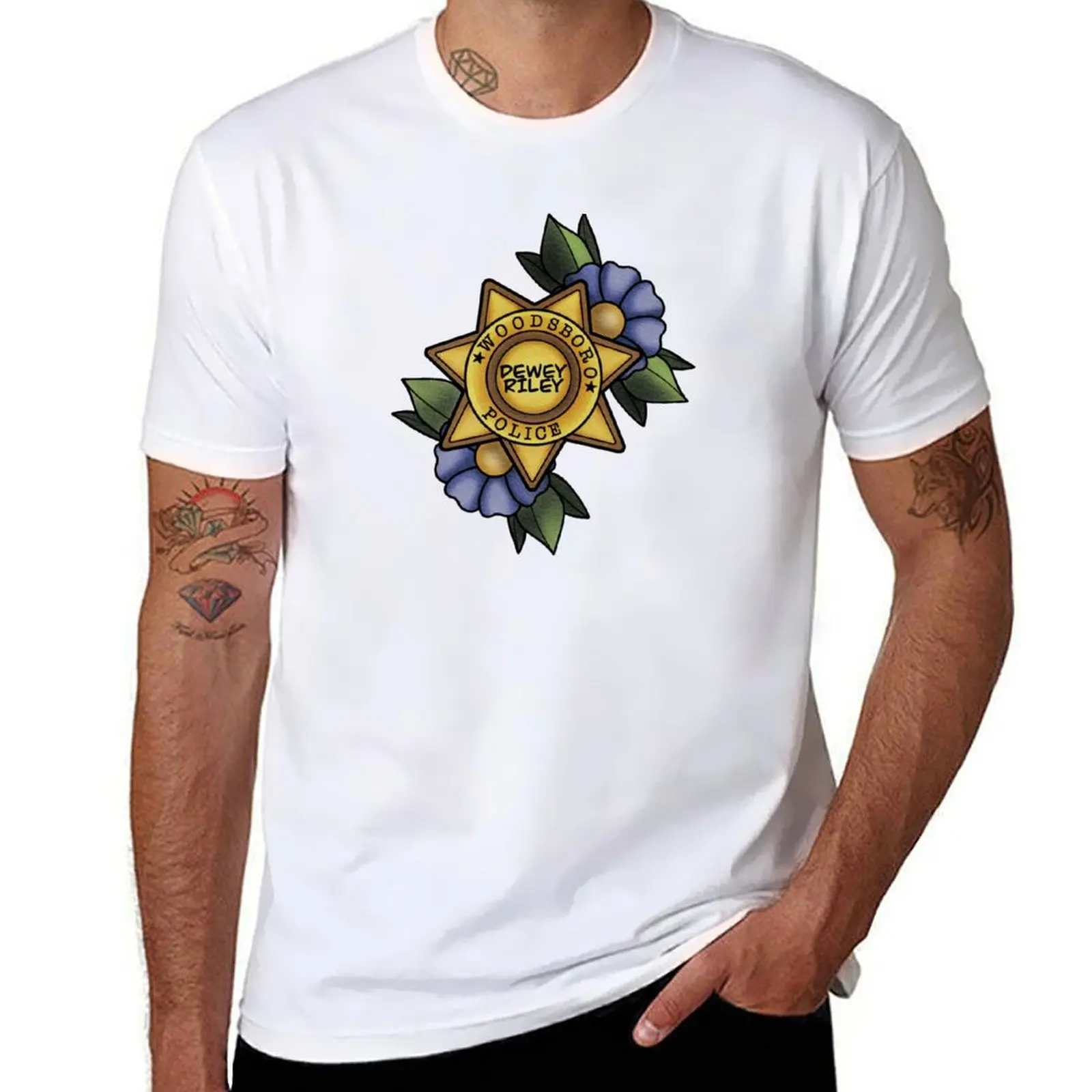 Dewey Badge T-Shirt Casual Loose Short Sleeve Tee for Men
Dewey Badge T-Shirt Casual Loose Short Sleeve Tee for Men