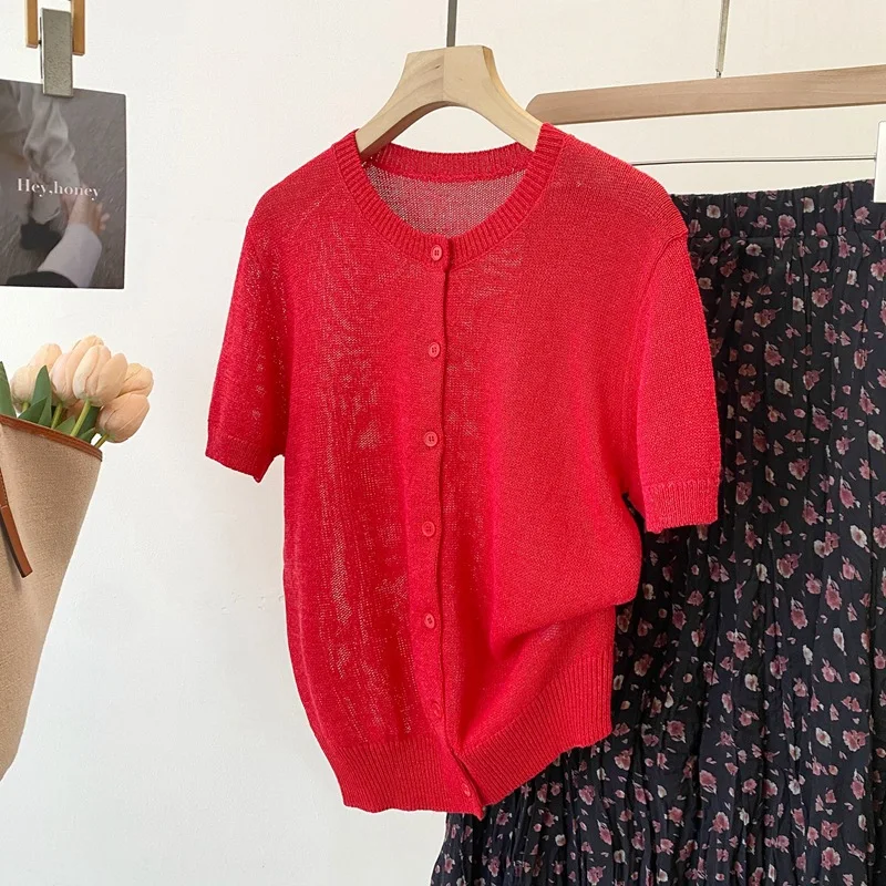 Dave&di 26 Summer New Product Mouth And Paper Yarn Solid Color Round Neck Short Sleeve Needle Open Shirt For Women Refreshing
Dave&di 26 Summer New Product Mouth And Paper Yarn Solid Color Round Neck Short Sleeve Needle Open Shirt For Women Refreshing