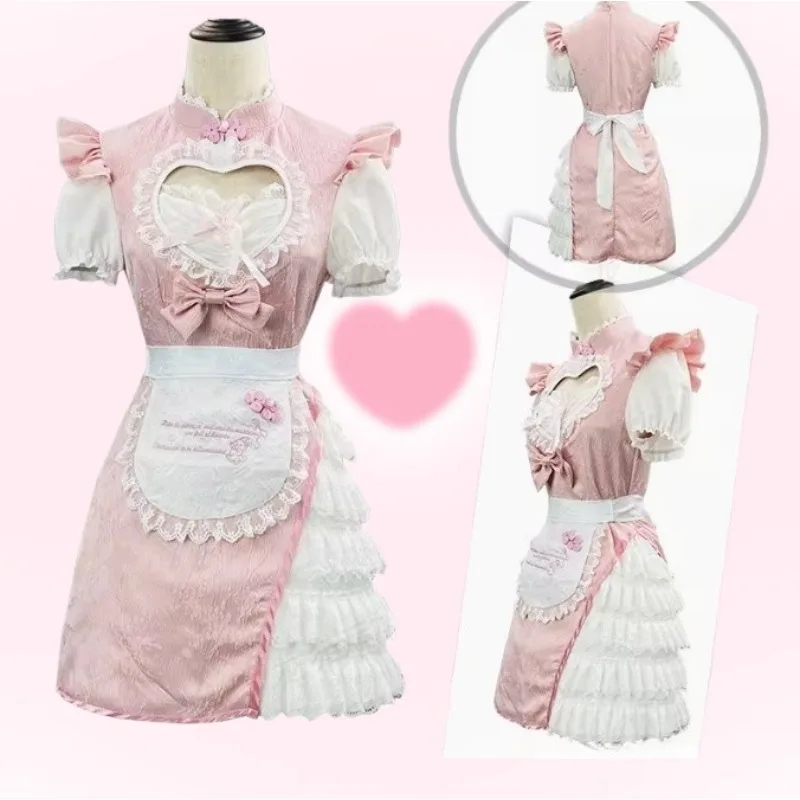 Womens Maid Cosplay Dress New Chinese Style Pink Cheongsam Apron Suit Lolita Sexy Plus-size Costume Halloween Carnival Party
Womens Maid Cosplay Dress New Chinese Style Pink Cheongsam Apron Suit Lolita Sexy Plus-size Costume Halloween Carnival Party