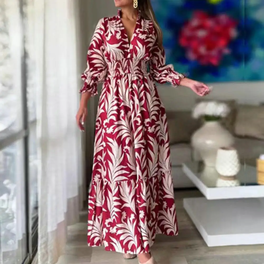 Women Maxi Dress Leaf Print V-neck Long Sleeve High Waist Ruffle Pleated Long Dress Elegant Plus Size Female Autumn Loose Dress
Women Maxi Dress Leaf Print V-neck Long Sleeve High Waist Ruffle Pleated Long Dress Elegant Plus Size Female Autumn Loose Dress