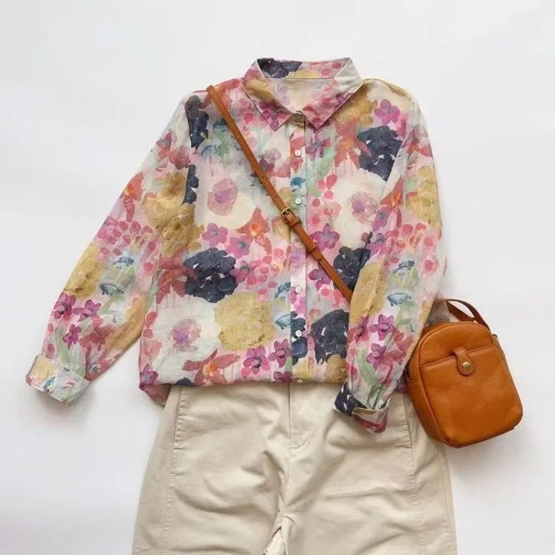 Women Cotton Linen Floral French Artistic Print Shirt Top for Spring Casual Button Up Shirt Long Sleeve Blouse Korean Style Tops
Women Cotton Linen Floral French Artistic Print Shirt Top for Spring Casual Button Up Shirt Long Sleeve Blouse Korean Style Tops