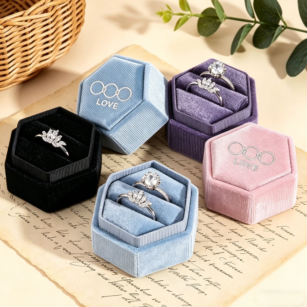 Custom Engagement Proposal Ring Necklace Organizer Travel Case Luxury Hexagonal Velvet Jewelry Wedding Double Rings Gift Box
Custom Engagement Proposal Ring Necklace Organizer Travel Case Luxury Hexagonal Velvet Jewelry Wedding Double Rings Gift Box