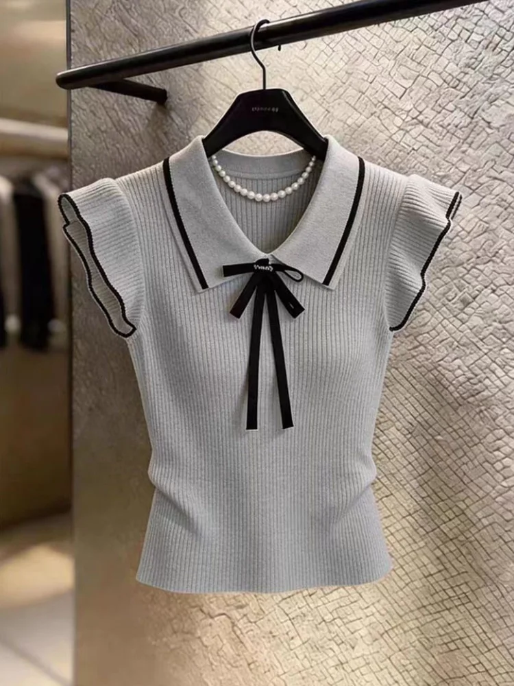 Gray Collar Knitted Sweater Women's Summer Short Sleeve Fashionable Versatile High Waist Knot Top Korean Style
Gray Collar Knitted Sweater Women's Summer Short Sleeve Fashionable Versatile High Waist Knot Top Korean Style