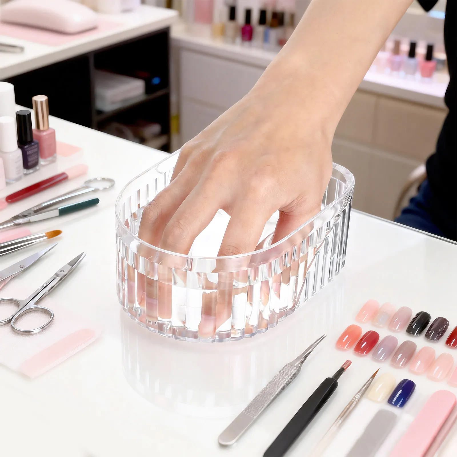 Transparent Manicure Bowl Nail Soak Off Acrylic Gel Polish Remover Raised Groove Design Perfect for Nail Care Salon Home Use
Transparent Manicure Bowl Nail Soak Off Acrylic Gel Polish Remover Raised Groove Design Perfect for Nail Care Salon Home Use