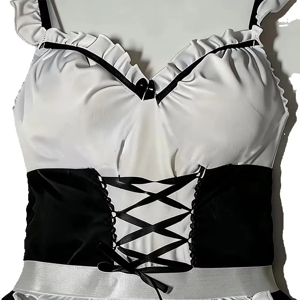 Women Maid Costume Outfit Black White Ruffle Sleeveless Suspender Dress with Apron for Halloween Cosplay Themed Party Role Play
Women Maid Costume Outfit Black White Ruffle Sleeveless Suspender Dress with Apron for Halloween Cosplay Themed Party Role Play