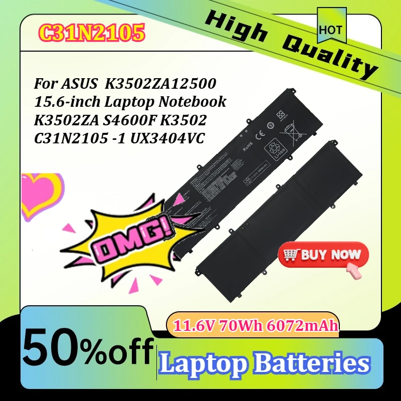 C31N2105 11.6V 70Wh 6072mAh for ASUS UX3404V K6500Z M1603QC K3502ZA S4600F K3502 C31N2105 -1 UX3404VC
C31N2105 11.6V 70Wh 6072mAh for ASUS UX3404V K6500Z M1603QC K3502ZA S4600F K3502 C31N2105 -1 UX3404VC