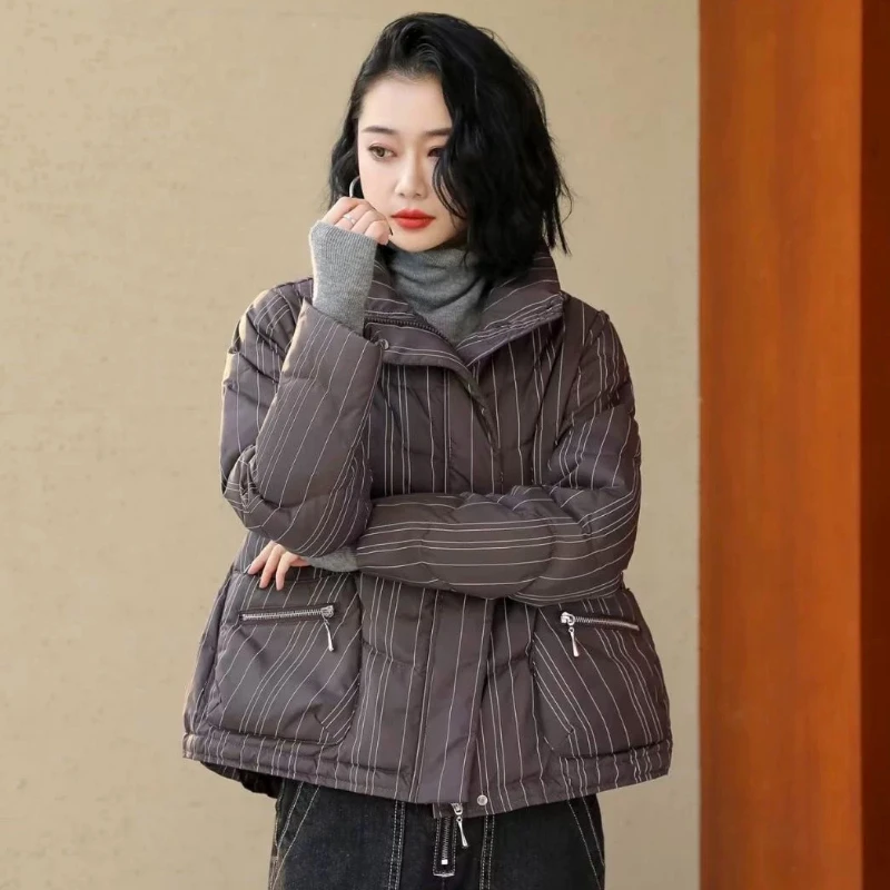 Women's Thick Warm Short Down Puffer Coats, Striped Zipper Outerwear, Stand-up Collar, Simple Fashion, Winter, New
Women's Thick Warm Short Down Puffer Coats, Striped Zipper Outerwear, Stand-up Collar, Simple Fashion, Winter, New