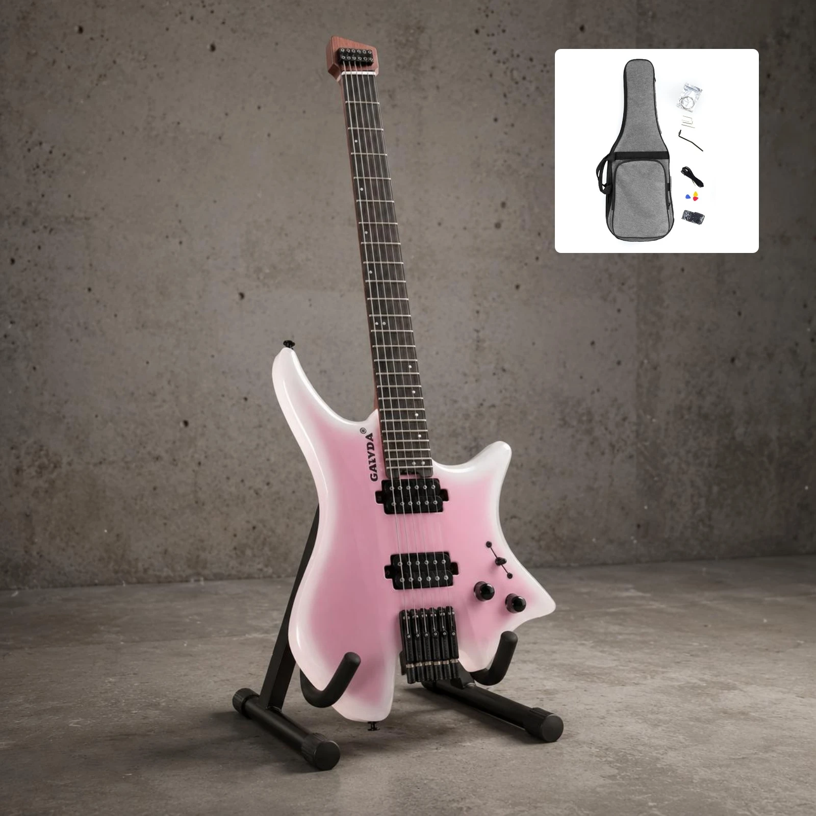 Headless Electric Guitar 2 Pickups Hardwood Electric Guitar String Instrument Padded Gig Bag Black Hardware
Headless Electric Guitar 2 Pickups Hardwood Electric Guitar String Instrument Padded Gig Bag Black Hardware