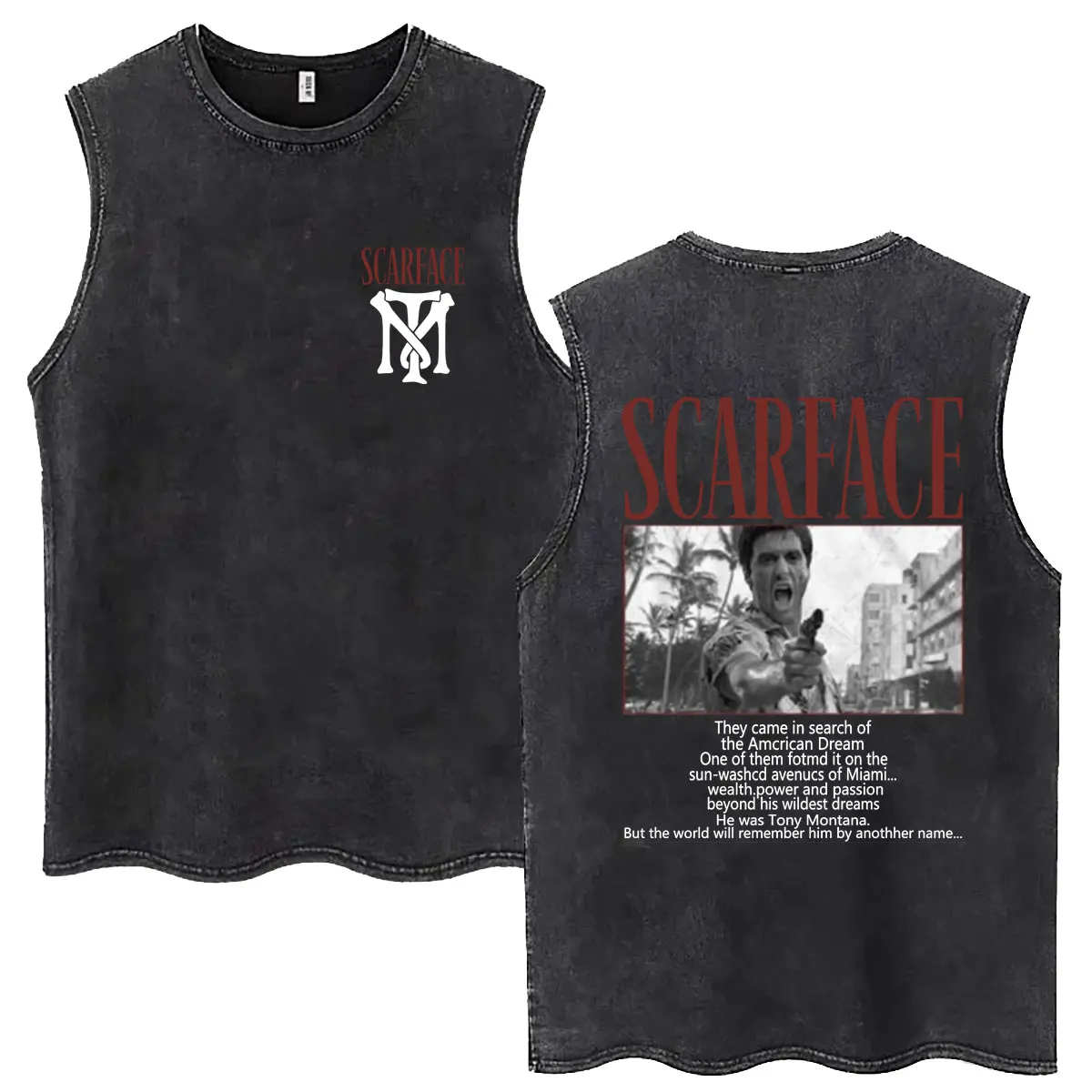 Classic Gangsters Movie Scarface Retro Washed Tank Tops Tony Montana Al Pacino Sleeveless T-shirt Men Vintage Oversized T Shirt
Classic Gangsters Movie Scarface Retro Washed Tank Tops Tony Montana Al Pacino Sleeveless T-shirt Men Vintage Oversized T Shirt