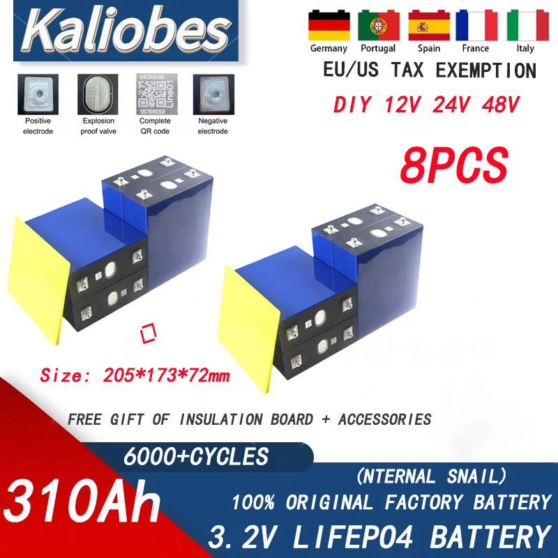 8 pieces of 3.2v 310Ah internal screw Lifepo4 rechargeable battery, lithium iron phosphate solar battery, 24V battery, tax-free
8 pieces of 3.2v 310Ah internal screw Lifepo4 rechargeable battery, lithium iron phosphate solar battery, 24V battery, tax-free