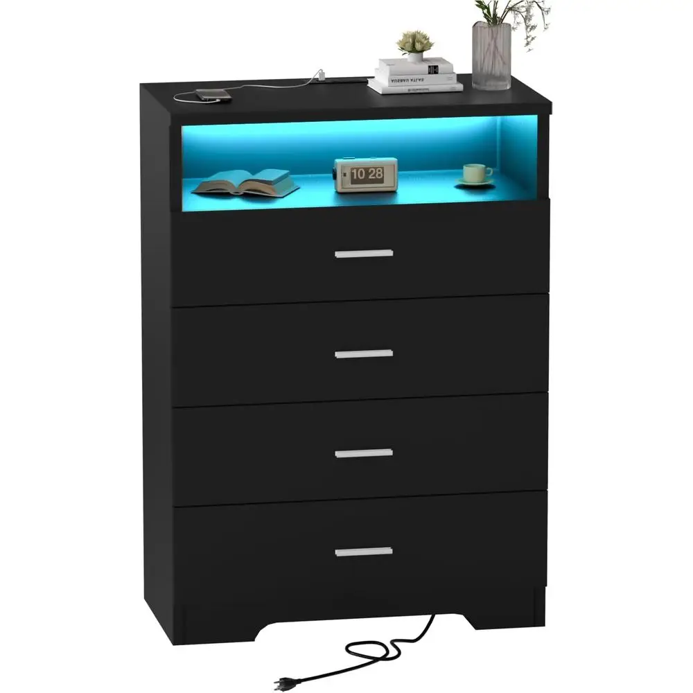Wooden 4 Drawer Dresser with Power Outlets and LED Lights, Large Organizer for Bedroom, Living Room, or Kids' Space
Wooden 4 Drawer Dresser with Power Outlets and LED Lights, Large Organizer for Bedroom, Living Room, or Kids' Space