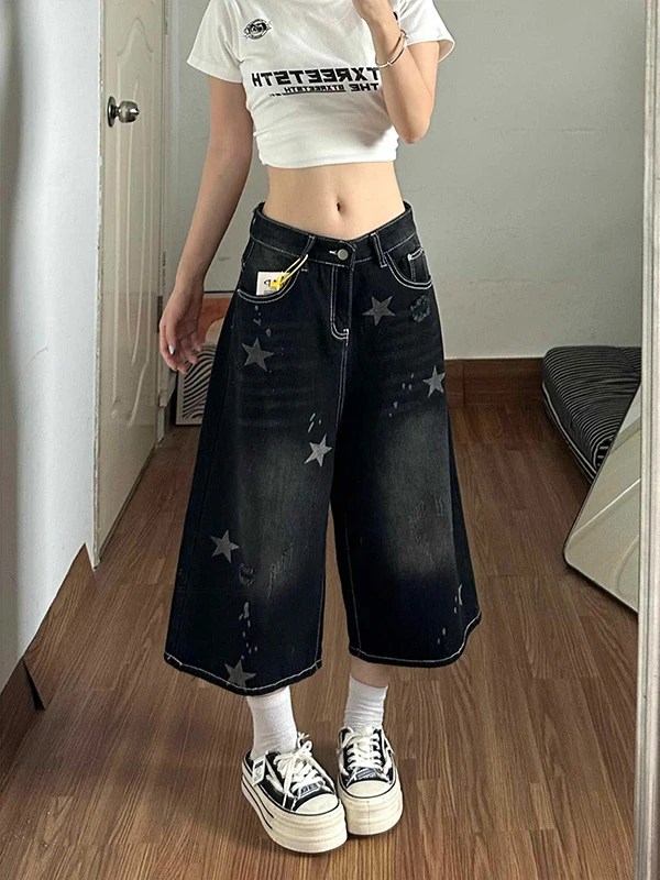 Vintage Star Print Seven-Foot Women's Jeans Casual High Waist Wide Leg Pants with Pockets Summer New Style Loose Straight Sho...
Vintage Star Print Seven-Foot Women's Jeans Casual High Waist Wide Leg Pants with Pockets Summer New Style Loose Straight Sho...