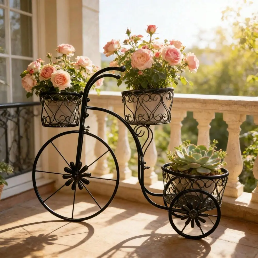 EuropeanStyle Wrought Iron Bicycle Hanging Basket Flower Rack, MultiTier Indoor Outdoor Floor Planter Stand, RustProof WeatherR
EuropeanStyle Wrought Iron Bicycle Hanging Basket Flower Rack, MultiTier Indoor Outdoor Floor Planter Stand, RustProof WeatherR