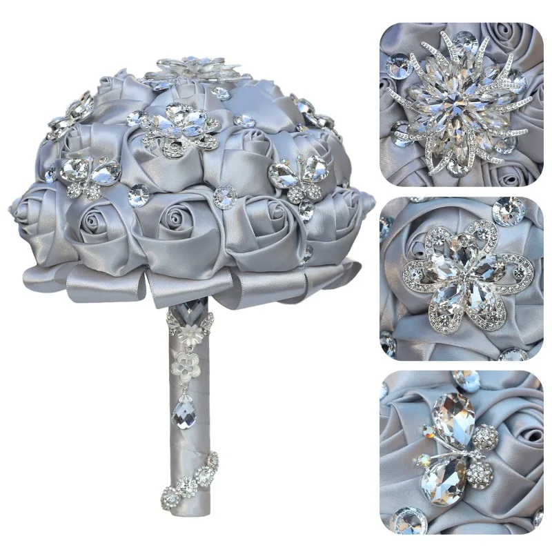 Cross-border Elegant Bride Elegant Rhinestone Bouquet Silver Rose Roll Handheld Bouquet Wedding Supplies W319G
Cross-border Elegant Bride Elegant Rhinestone Bouquet Silver Rose Roll Handheld Bouquet Wedding Supplies W319G
