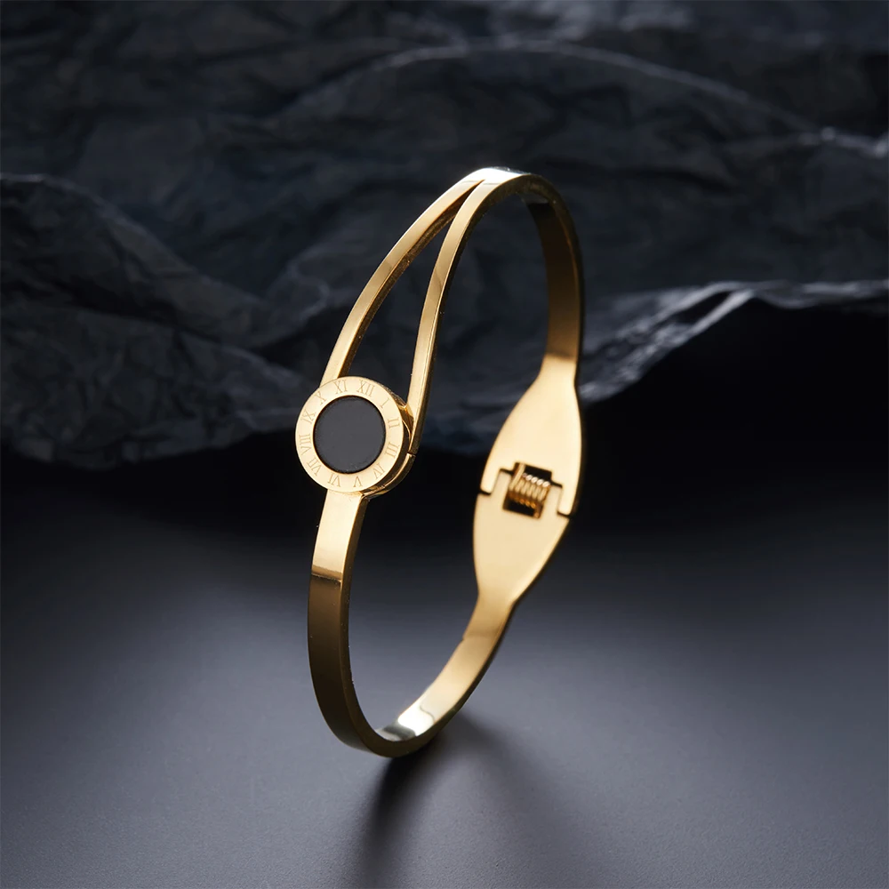 Roman Numeral Black Round Gold Bangle Stainless Steel Double Line Cuff Bracelet Waterproof Fashion Jewelry for Women
Roman Numeral Black Round Gold Bangle Stainless Steel Double Line Cuff Bracelet Waterproof Fashion Jewelry for Women