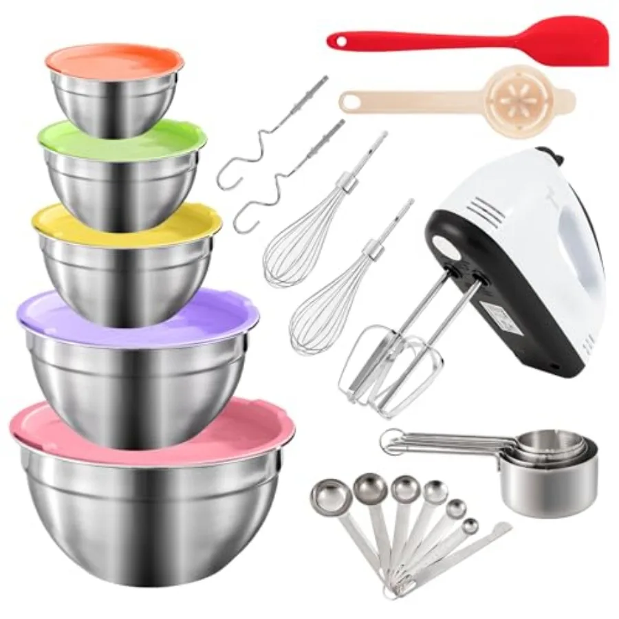 7-Speed Electric Hand Mixer5 Large Mixing Bowls Set Handheld Mixers with Whisks Beater Stainless Steel Metal Nesting Bowl Measu
7-Speed Electric Hand Mixer5 Large Mixing Bowls Set Handheld Mixers with Whisks Beater Stainless Steel Metal Nesting Bowl Measu
