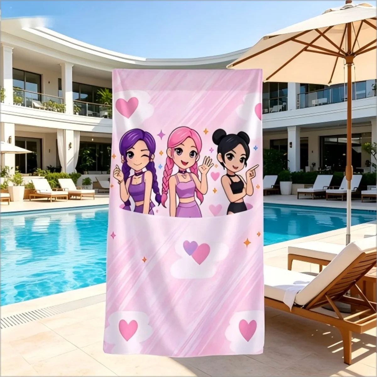 K-Pop Chibi Girls Pink Beach Towel, Cute Cartoon Hearts Print, Quick Dry Bath Towel
K-Pop Chibi Girls Pink Beach Towel, Cute Cartoon Hearts Print, Quick Dry Bath Towel
