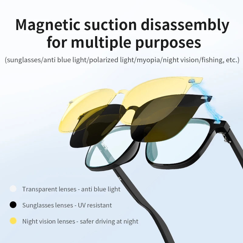 Smart Bluetooth Glasses, Magnetic Sunglasses Night Vision Lenses, Audio Calls, Driving, Music, Headphones, Sports, UV Protection
Smart Bluetooth Glasses, Magnetic Sunglasses Night Vision Lenses, Audio Calls, Driving, Music, Headphones, Sports, UV Protection