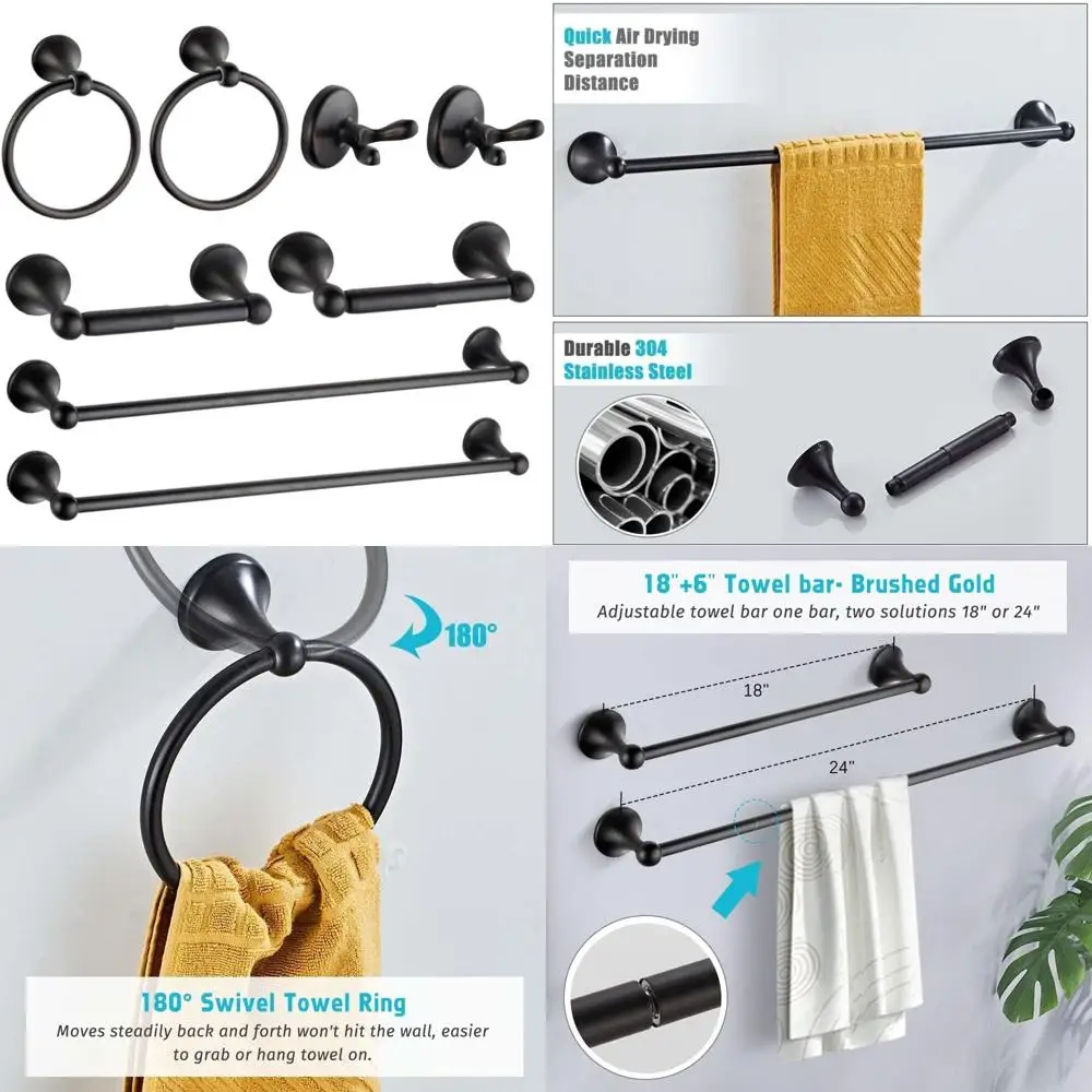 Полный настенный набор аксессуаров для ванной комнаты из 8 предметов с вешалкой для полотенец, кольцом, держателем для бумаги и крючком для халата
Полный настенный набор аксессуаров для ванной комнаты из 8 предметов с вешалкой для полотенец, кольцом, держателем для бумаги и крючком для халата