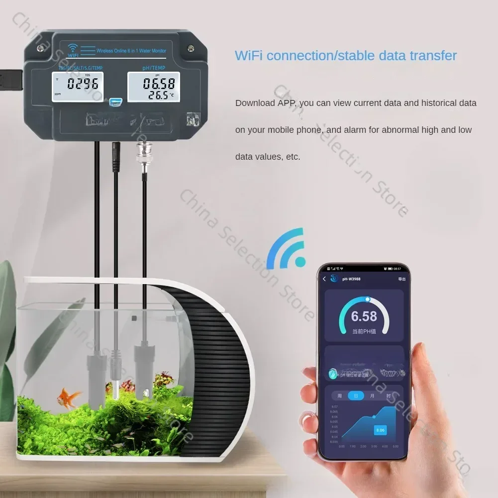 PH3988WiFi Six-in-one Water Quality Tester PH PH EC/TDS/S. G Salinity Meter Fish Tank Tester
PH3988WiFi Six-in-one Water Quality Tester PH PH EC/TDS/S. G Salinity Meter Fish Tank Tester