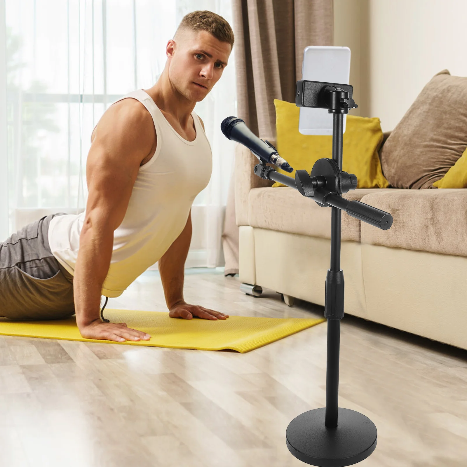 Mic Stand with Phone Holder Adjustable Height and Angle Support for All Mic Clips 360 Rotatable Mobile Bracket Table Microphone
Mic Stand with Phone Holder Adjustable Height and Angle Support for All Mic Clips 360 Rotatable Mobile Bracket Table Microphone