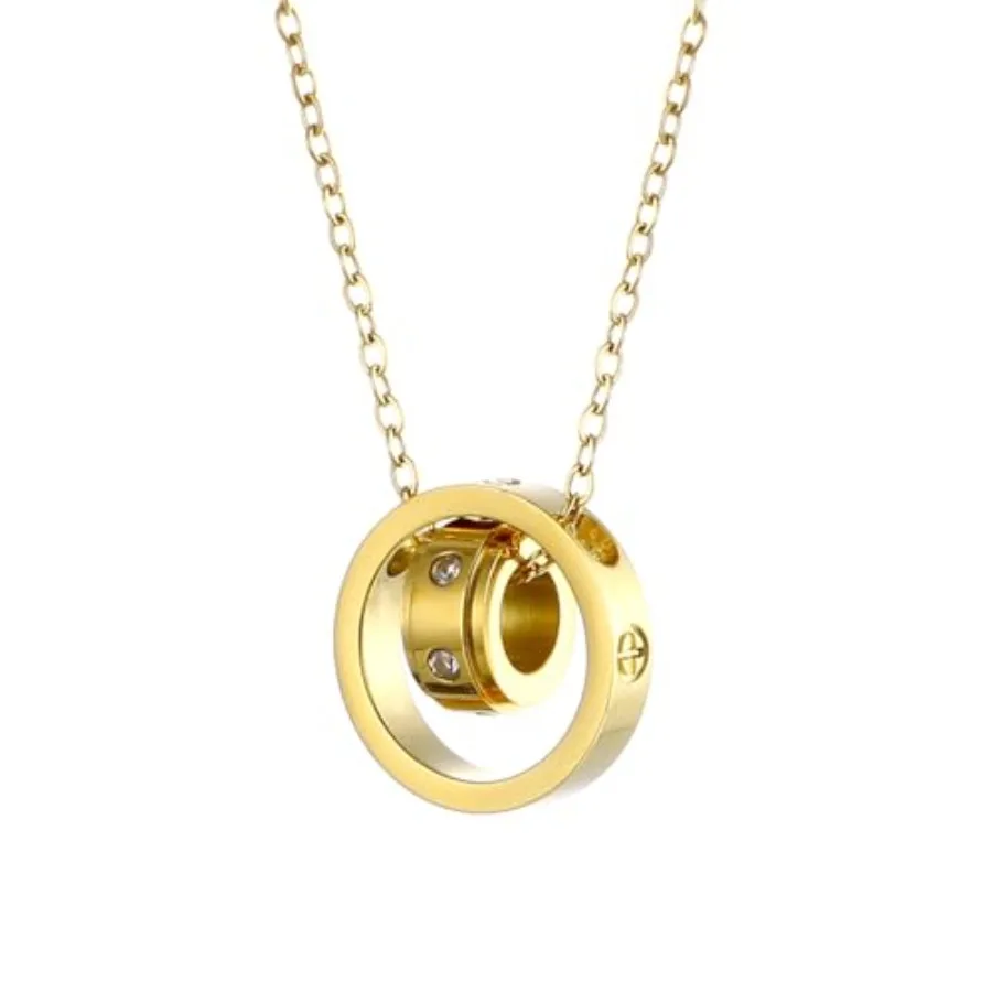 Women's Cubic Zirconia Round Necklace, 18K Stainless Steel Heart-Shaped Double Ring Necklace, Suitable for Birthdays, Anniversa
Women's Cubic Zirconia Round Necklace, 18K Stainless Steel Heart-Shaped Double Ring Necklace, Suitable for Birthdays, Anniversa
