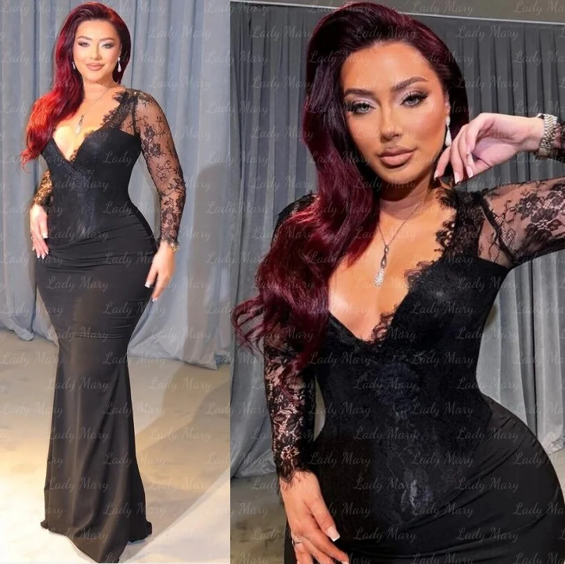Customized Black Evening Dresses Charming V Neck Lace Long Sleeves Sheath Women Formal Night Party Gowns Met Gala Robe Vestido
Customized Black Evening Dresses Charming V Neck Lace Long Sleeves Sheath Women Formal Night Party Gowns Met Gala Robe Vestido