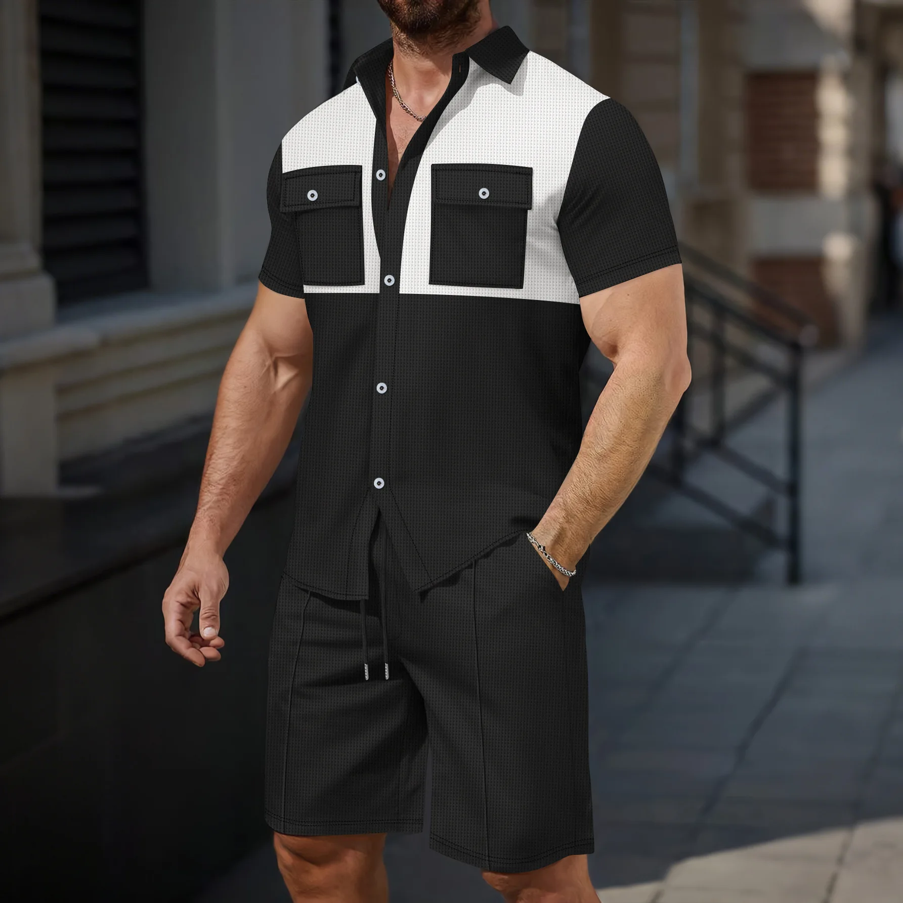 Summer Men's New Chest Double Pocket Breasted Color Matching Short Sleeve Cardigan Shirt Shorts Casual Cover
Summer Men's New Chest Double Pocket Breasted Color Matching Short Sleeve Cardigan Shirt Shorts Casual Cover