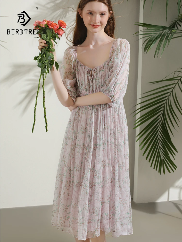 BirdTree 100%Real Silk Party Dress For Women, Square Collar Puff Sleeve, French Printed Fairy Dress, 2024 Summer New D42717QC
BirdTree 100%Real Silk Party Dress For Women, Square Collar Puff Sleeve, French Printed Fairy Dress, 2024 Summer New D42717QC