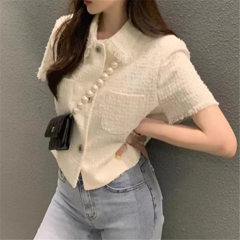Korean Chic Elegant Lady Tasseled Black White Short Jacket Coat 2025 New Fall Retro Short Sleeved Single Breasted Top for Women
Korean Chic Elegant Lady Tasseled Black White Short Jacket Coat 2025 New Fall Retro Short Sleeved Single Breasted Top for Women