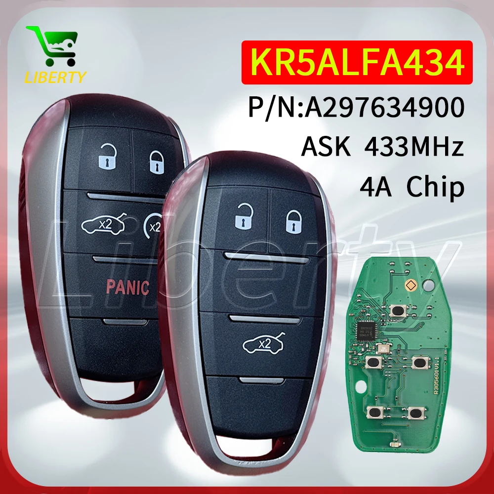 Liberty 433MHz 4A Chip KR5ALFA434 A2C97634900 Smart Remote Key Fob for Alfa Romeo Giulia Stelvio 2017 2018 2019 2020 2021 2022
Liberty 433MHz 4A Chip KR5ALFA434 A2C97634900 Smart Remote Key Fob for Alfa Romeo Giulia Stelvio 2017 2018 2019 2020 2021 2022