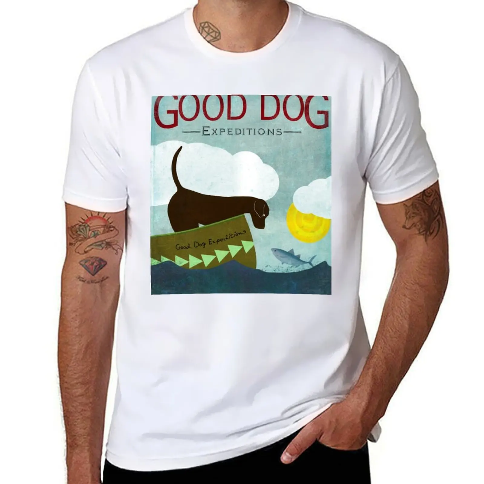 Good Dog Expeditions, dog on a lake meeting a fish T-Shirt man t shirt luxury funny t shirts cotton T-Shirt
Good Dog Expeditions, dog on a lake meeting a fish T-Shirt man t shirt luxury funny t shirts cotton T-Shirt