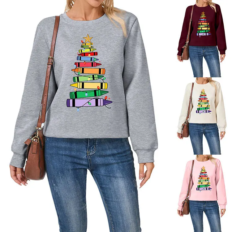 Autumn and winter round neck ladies pencil light bulb Christmas tree print thick warm hoodie new casual long-sleeved fashion top
Autumn and winter round neck ladies pencil light bulb Christmas tree print thick warm hoodie new casual long-sleeved fashion top
