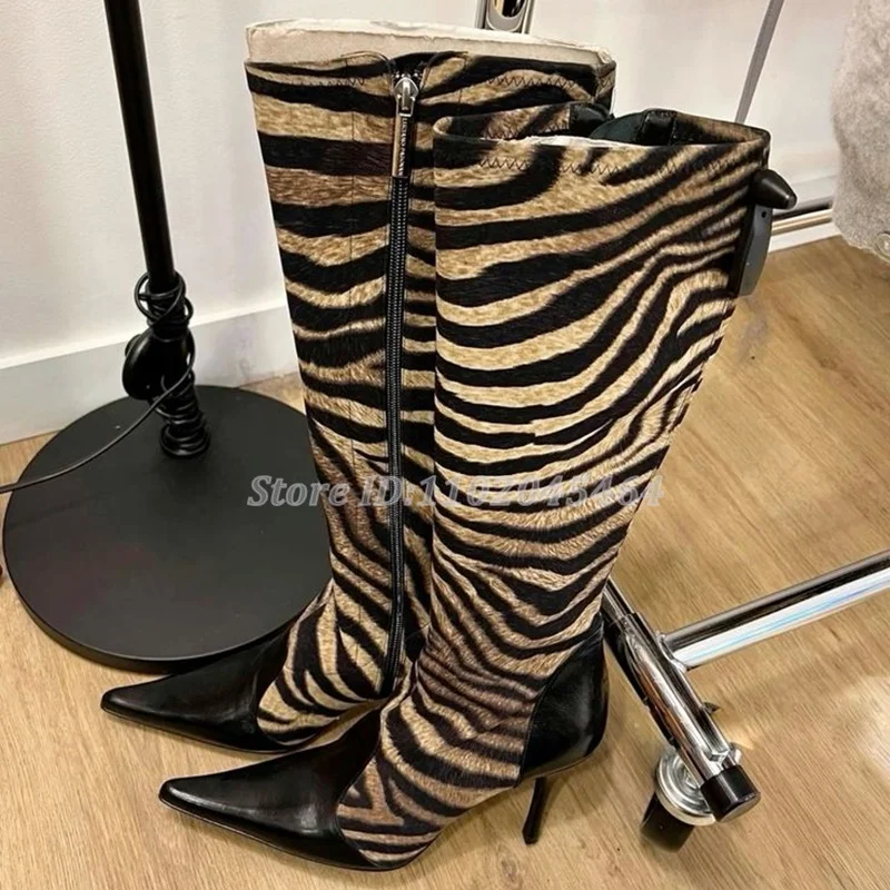 Zebra Print Horse Hair Knee High Boots Pointed Toe Leather Sexy High Heels Zipper Long Boots Luxury Designer Sexy Women Shoes
Zebra Print Horse Hair Knee High Boots Pointed Toe Leather Sexy High Heels Zipper Long Boots Luxury Designer Sexy Women Shoes