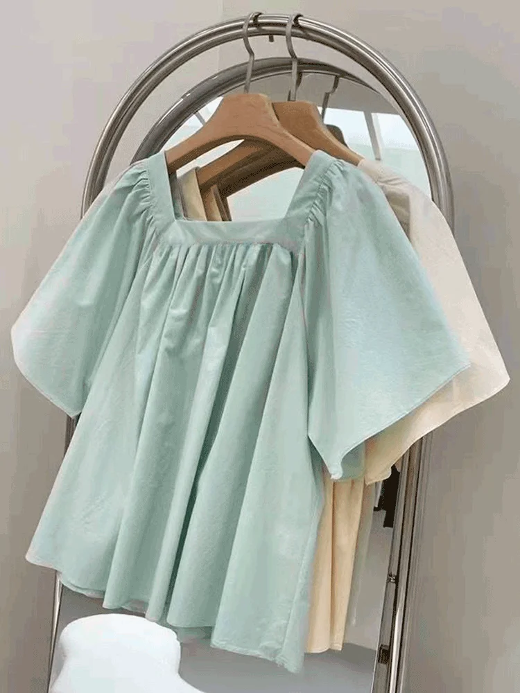 Japanese Style Loose Square Collar Bubble Sleeve Doll Shirt Women's Summer Unique Design Pleated Chic Short Sleeve Blouse
Japanese Style Loose Square Collar Bubble Sleeve Doll Shirt Women's Summer Unique Design Pleated Chic Short Sleeve Blouse