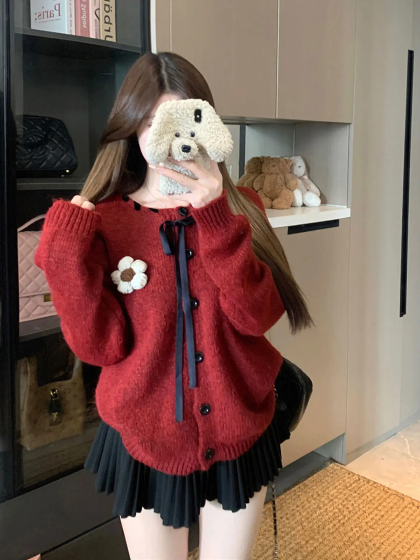Red 3D Flower Long Sve Knitted Sweater Coat Women's Autumn Winter plus Size Cute Age Reduction Open Cardigan Fem Faion
Red 3D Flower Long Sve Knitted Sweater Coat Women's Autumn Winter plus Size Cute Age Reduction Open Cardigan Fem Faion