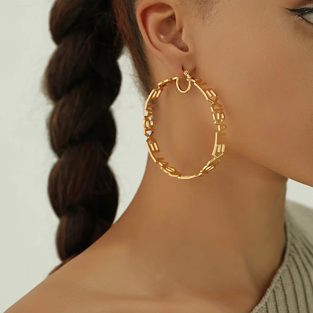 A Pair Letter Big Hoop Earrings Stainless Steel Jewelry Custom Name Earring for Women Luxury Designer Earrings Personalized Gift
A Pair Letter Big Hoop Earrings Stainless Steel Jewelry Custom Name Earring for Women Luxury Designer Earrings Personalized Gift