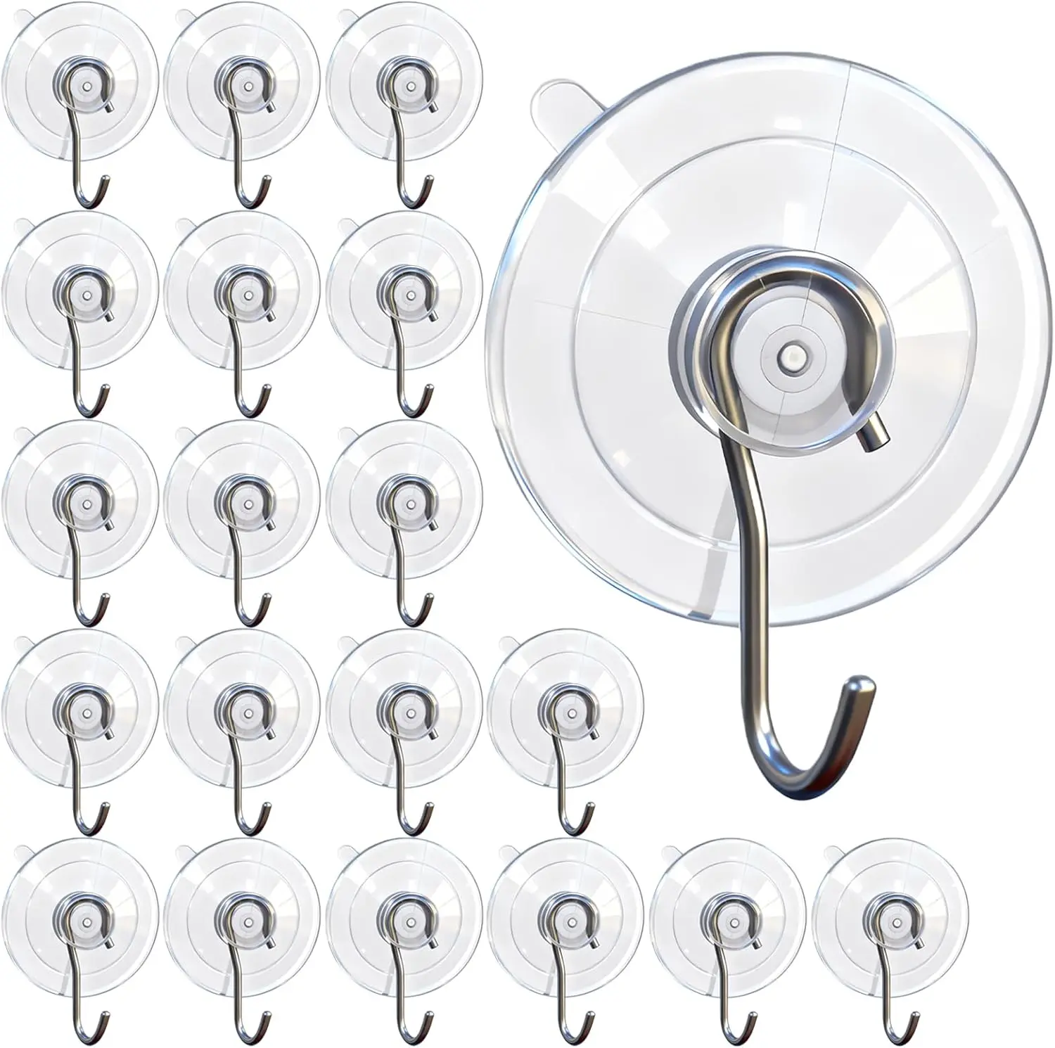 Suction Cup Hooks 20 Pack Clear Stainless Steel 12LB for Shower Kitchen Bathroom Glass Smooth Surfaces
Suction Cup Hooks 20 Pack Clear Stainless Steel 12LB for Shower Kitchen Bathroom Glass Smooth Surfaces