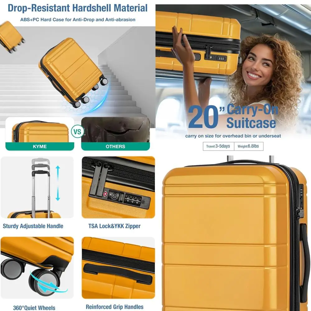 TSA-Approved 22x14x9 Lightweight Hardshell Carry-On Suitcase with Wheels, 20 Yellow for Men & Women
TSA-Approved 22x14x9 Lightweight Hardshell Carry-On Suitcase with Wheels, 20 Yellow for Men & Women