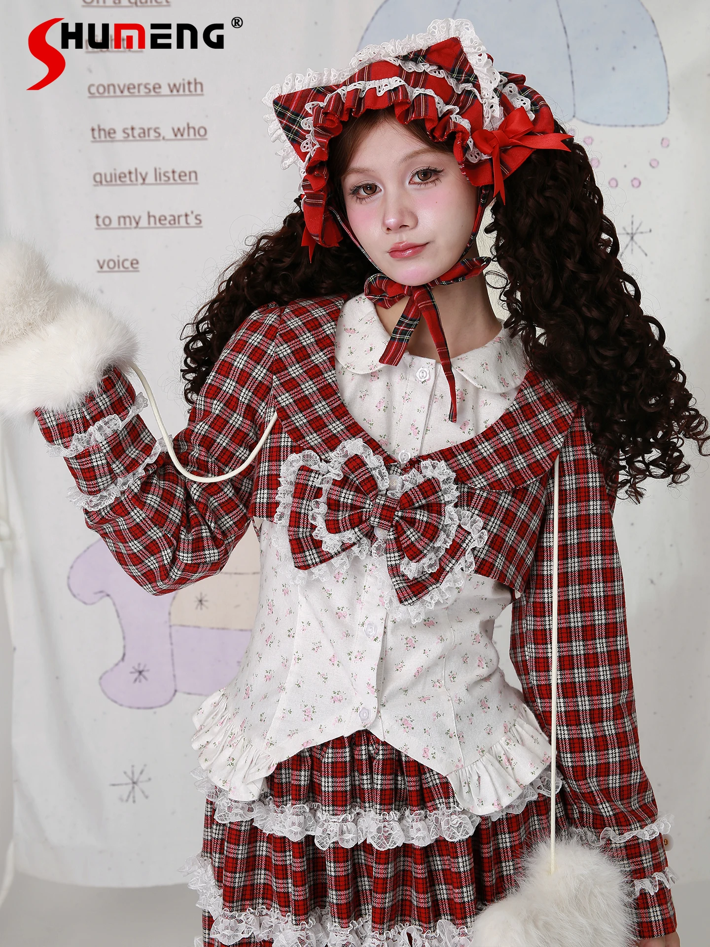 Original Japanese Retro Christmas Red Plaid Short Jackets Women Lace Bow One Button Long Sleeve Versatile Sweet Cute Outerwear
Original Japanese Retro Christmas Red Plaid Short Jackets Women Lace Bow One Button Long Sleeve Versatile Sweet Cute Outerwear