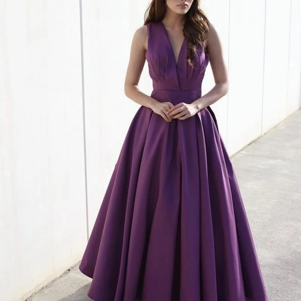 CustomizedV-Neck Sleeveless A-Line Satin Floor Length Pleats Sweep Train Solid Purple Elegant Party Dresses Woman Bespoke Occasi
CustomizedV-Neck Sleeveless A-Line Satin Floor Length Pleats Sweep Train Solid Purple Elegant Party Dresses Woman Bespoke Occasi