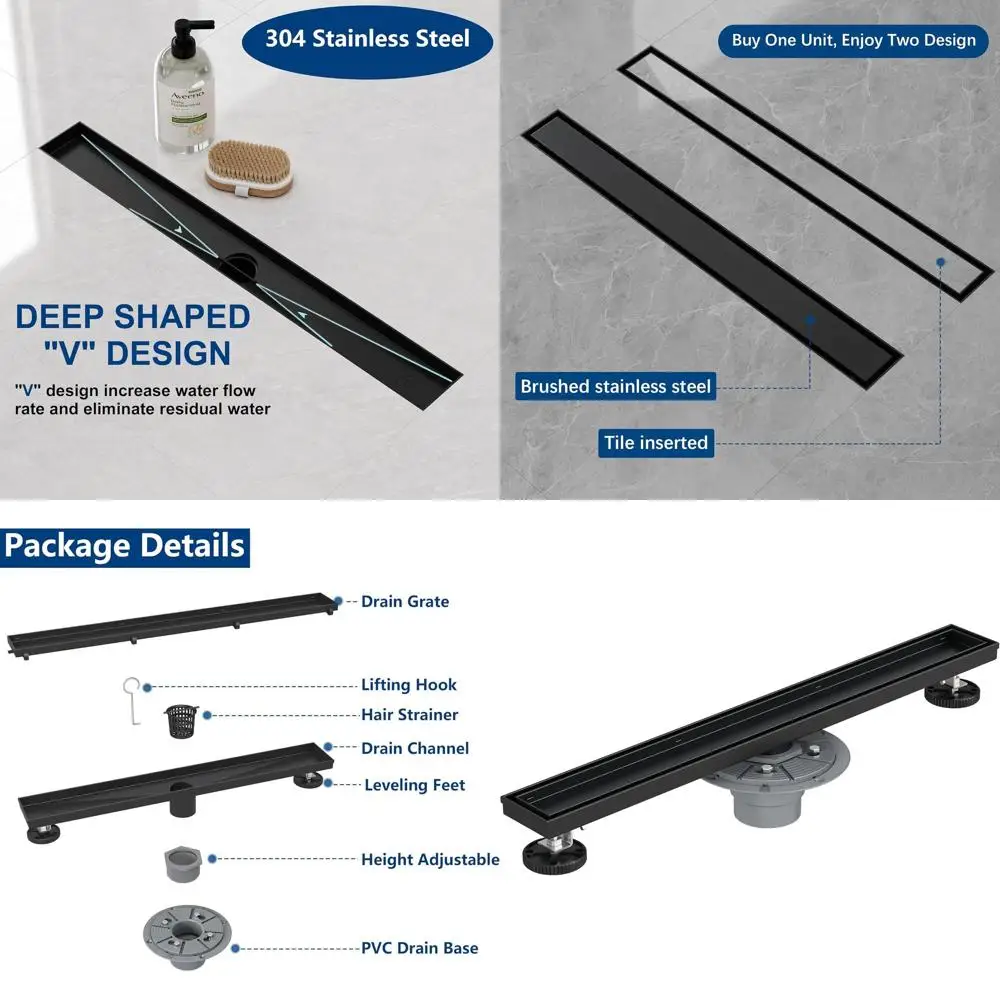 24-дюймовый матовый черный линейный душевой трап с сеткой для волос, крышка 2-в-1 с латексной и плиточной вставкой, основание из нержавеющей стали
24-дюймовый матовый черный линейный душевой трап с сеткой для волос, крышка 2-в-1 с латексной и плиточной вставкой, основание из нержавеющей стали