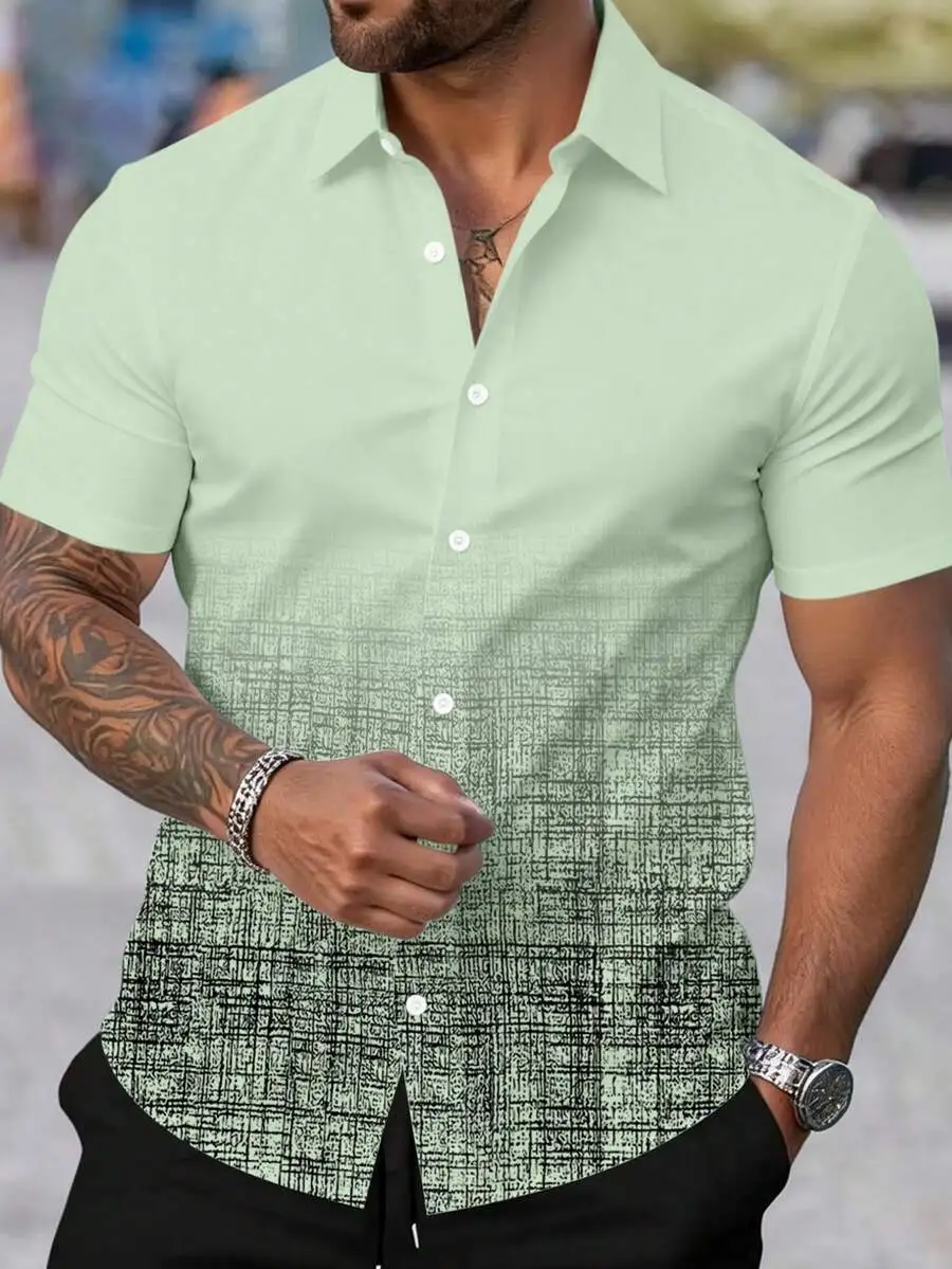 Mens Short Sleeve Button Up Shirt With Geometric Print Gradient Design Casual Relaxed Fit
Mens Short Sleeve Button Up Shirt With Geometric Print Gradient Design Casual Relaxed Fit