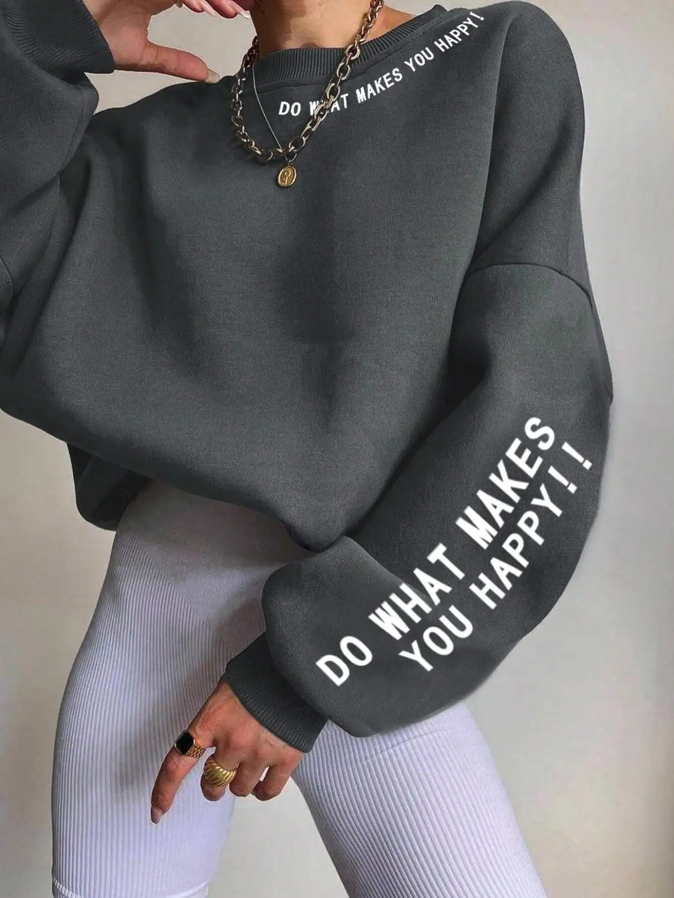 Women's Drop Shoulder Fleece Sweatshirt with Motivational Slogan Print, Loose Fit Pullover for Fall Casual Wear
Women's Drop Shoulder Fleece Sweatshirt with Motivational Slogan Print, Loose Fit Pullover for Fall Casual Wear