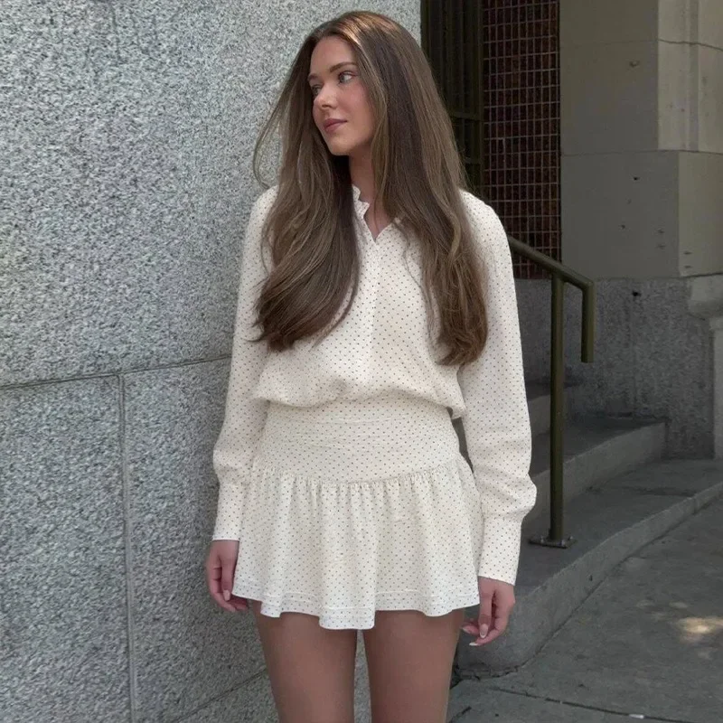 Elegant Polka Dot Ruffle Shirt Dress for Women, Fashion Casual Vacation & Commuter Wear
Elegant Polka Dot Ruffle Shirt Dress for Women, Fashion Casual Vacation & Commuter Wear