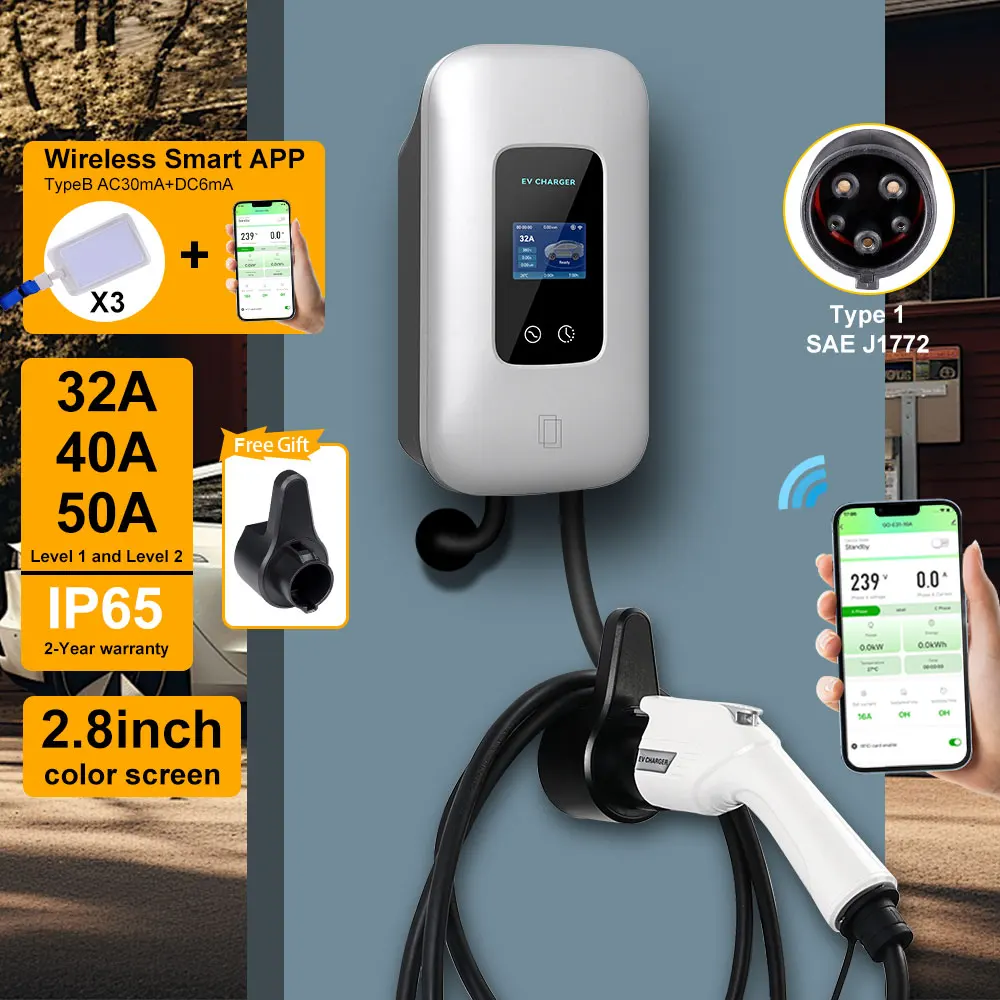 Type1 j1772 EV Charger Station 32A 40A 50A Electric Vehicle Car Charging APP Control EVSE Wall Mounted Box 5m Charging Cable
Type1 j1772 EV Charger Station 32A 40A 50A Electric Vehicle Car Charging APP Control EVSE Wall Mounted Box 5m Charging Cable