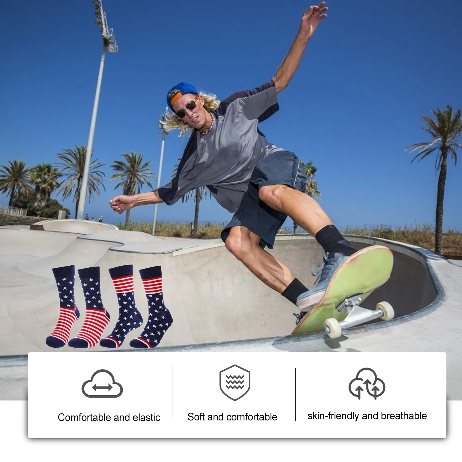 2 Pairs Socks Skateboard Fashion American Flag Stripe Cotton Medium Tube Size 40 46 Soft Male Stockings Comfortable
2 Pairs Socks Skateboard Fashion American Flag Stripe Cotton Medium Tube Size 40 46 Soft Male Stockings Comfortable