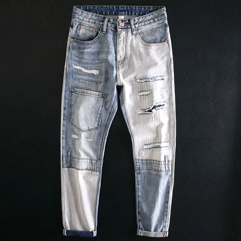 Street Fashion Men Jeans Retro Light Blue Stretch Slim Fit Ripped Jeans Men Pocket Designer Patched Hip Hop Denim Pants Hombre
Street Fashion Men Jeans Retro Light Blue Stretch Slim Fit Ripped Jeans Men Pocket Designer Patched Hip Hop Denim Pants Hombre