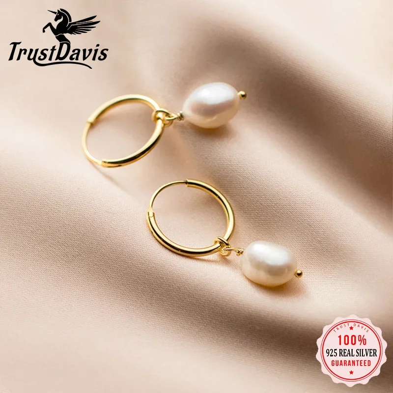 TrustDavis Real 925 Sterling Silver Sweet Irregular Baroque Pearl Hoop Earrings For Women Wedding Valentine's Day Jewelry DB338
TrustDavis Real 925 Sterling Silver Sweet Irregular Baroque Pearl Hoop Earrings For Women Wedding Valentine's Day Jewelry DB338