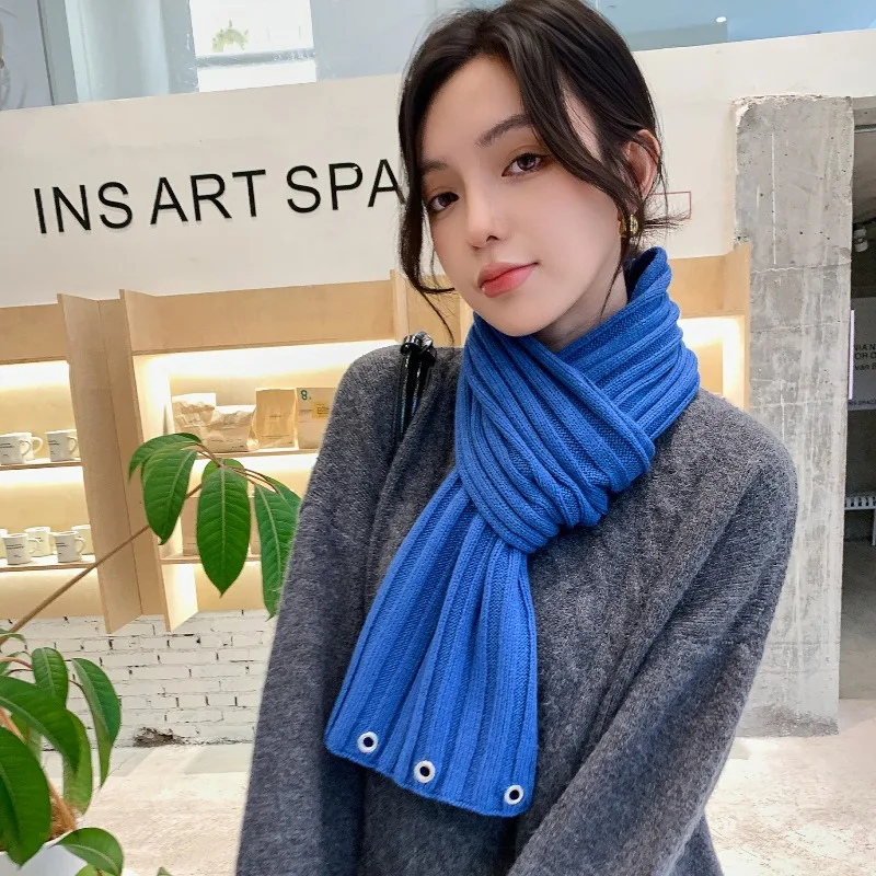 Korean-style Klein Blue Scarf, Autumn Winter Aesthetic Solid Color Wool Blend Knitted Neck Warmer with Unique Metal Hole Design
Korean-style Klein Blue Scarf, Autumn Winter Aesthetic Solid Color Wool Blend Knitted Neck Warmer with Unique Metal Hole Design